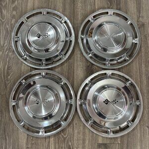 VTG 1960's Chevrolet Chevy Impala Cross Flag‎ Wheel Covers Hubcaps 4 Chrome 14"